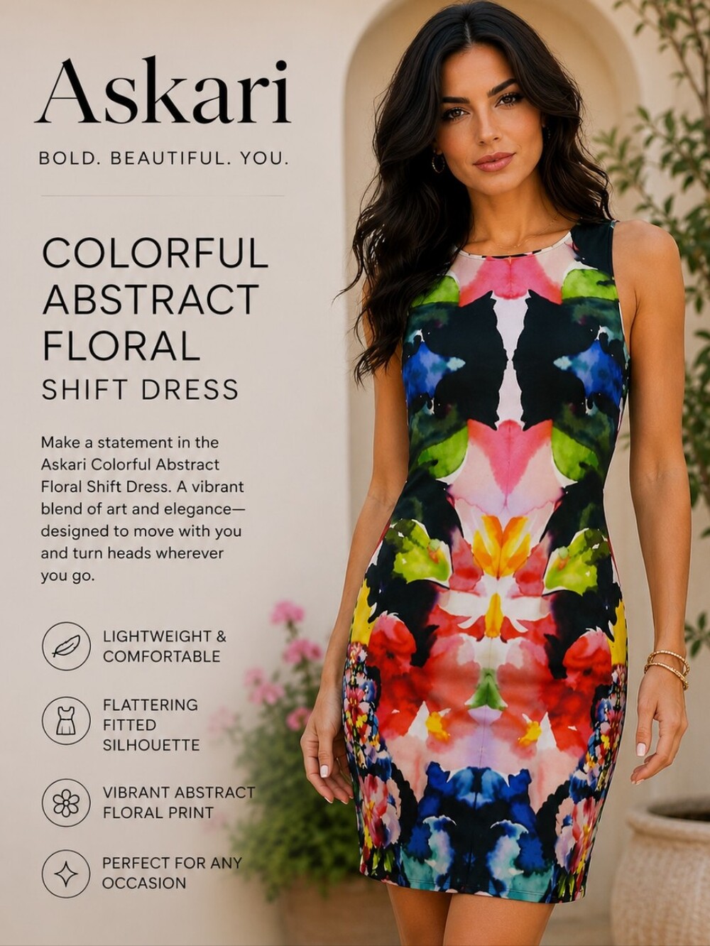 Askari Colorful Abstract Floral Shift Dress
